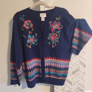Vintage‎ 1999s Susan Bristol Embroidered Floral Cardigan Sweater Large